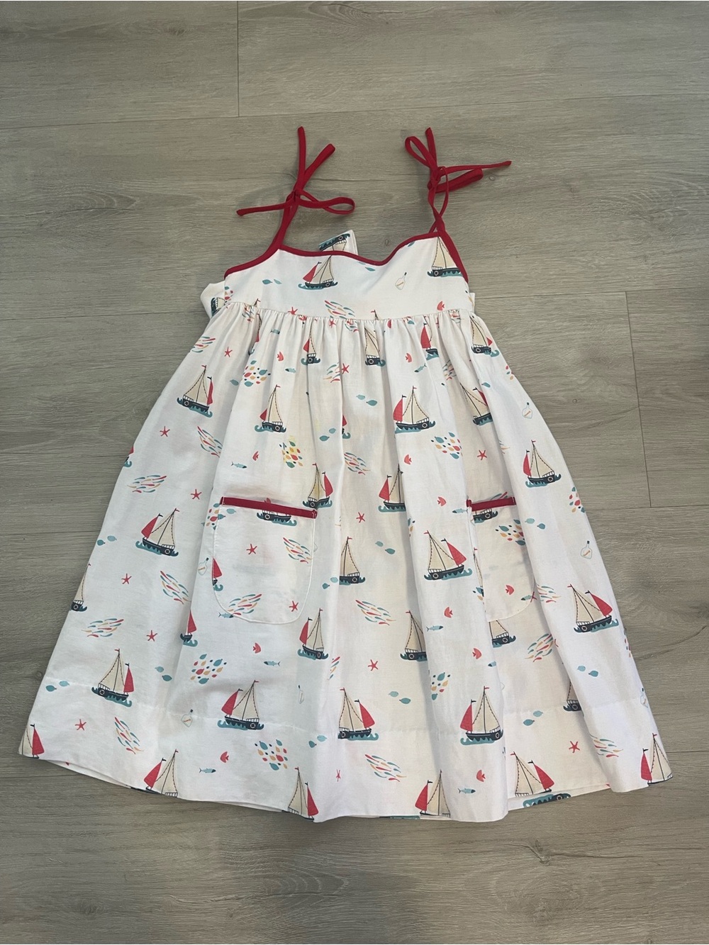 Girls White Sailboat Print Tie-Shoulder Dress - Picture 2 of 4